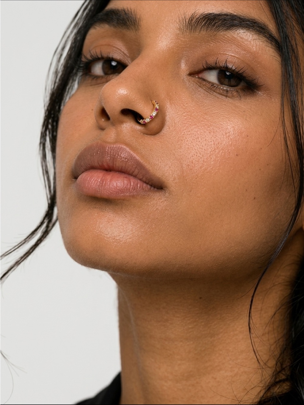 Gold Nose ring with Pink Accent Gemstones